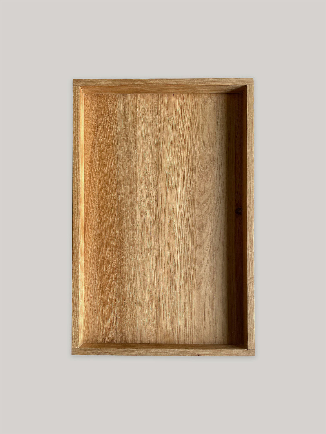 Handmade rectangular oak tray - top.