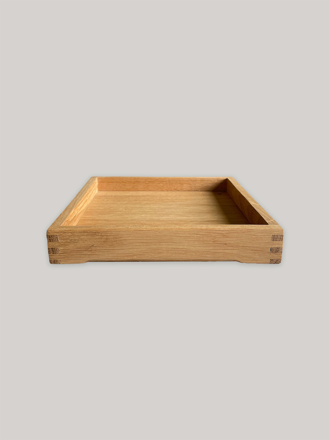 Handmade square oak tray - front.