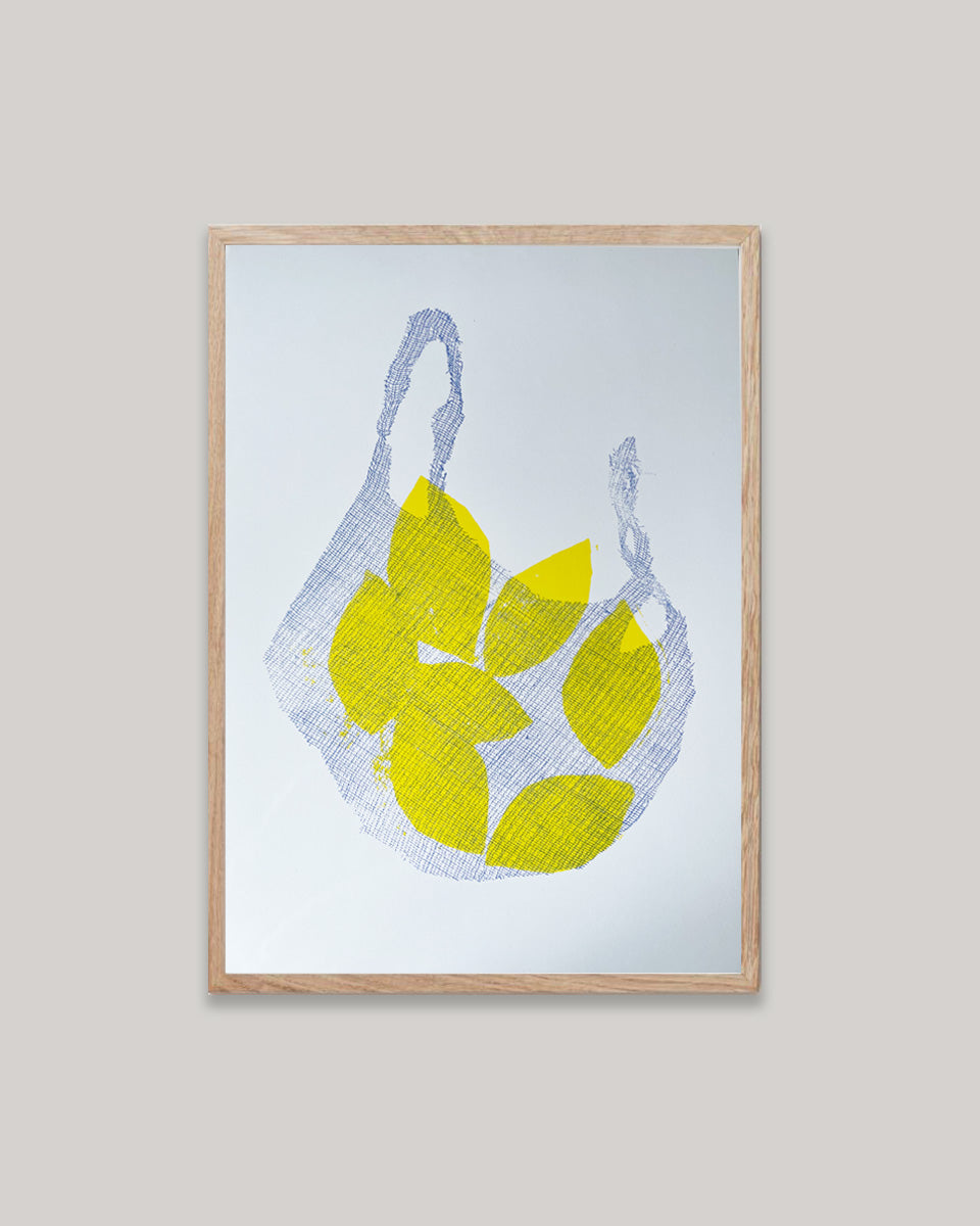 Lemons in Net Bag Risograph Print | A3