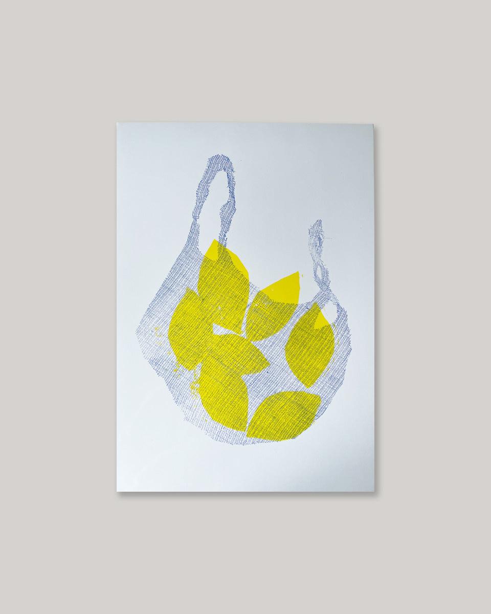 Lemons in Net Bag Risograph Print | A3