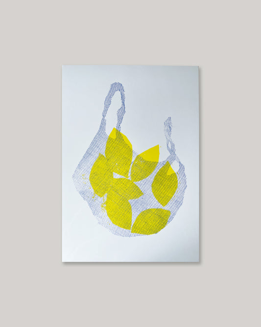 Lemons in Net Bag Risograph Print | A3