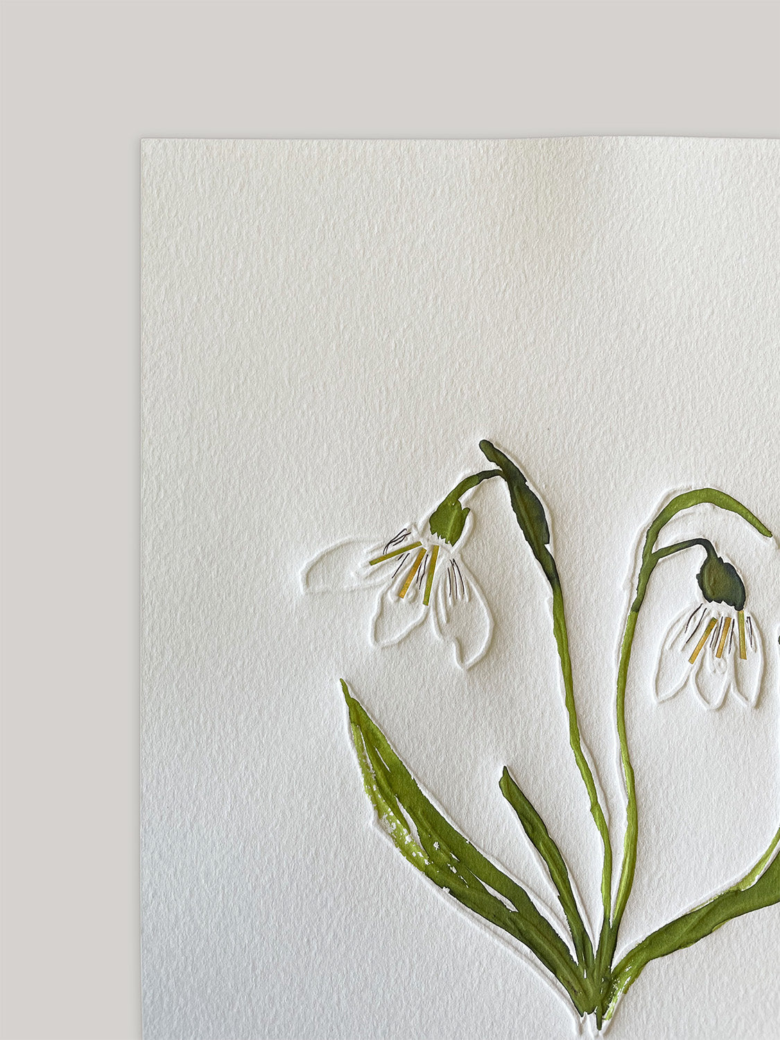 Snowdrops embossing, drawing and collage - detail.