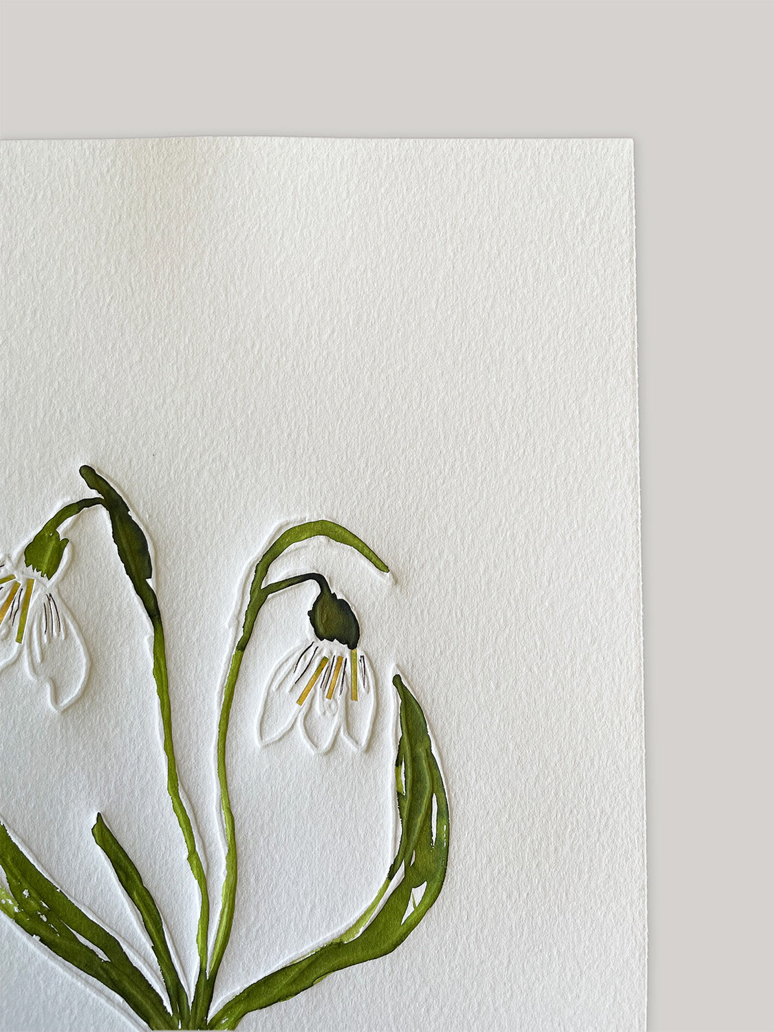 Snowdrops embossing, drawing and collage - detail.