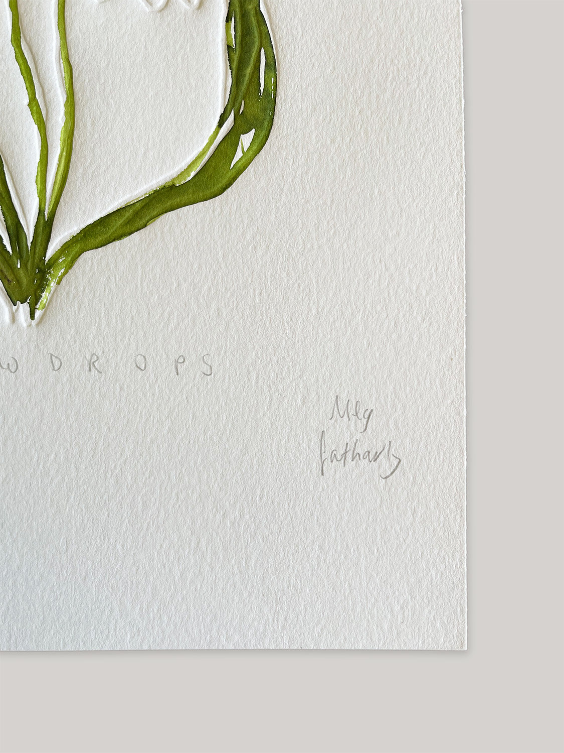 Snowdrops embossing, drawing and collage - detail.