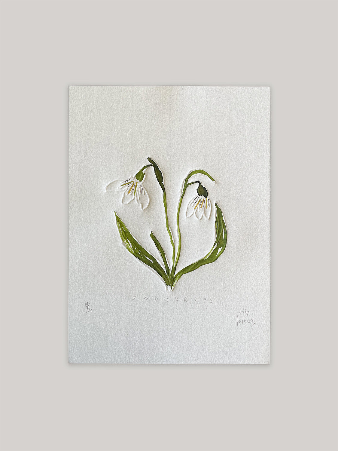Snowdrops embossing, drawing and collage.