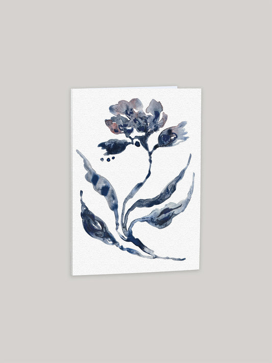 Greetings card with abstract floral watercolour design on a neutral background.