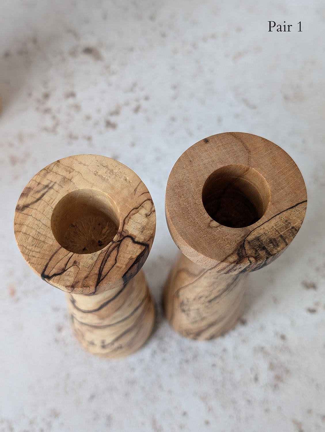Pair of Tall Wooden Candle Holders in Spalted Beech