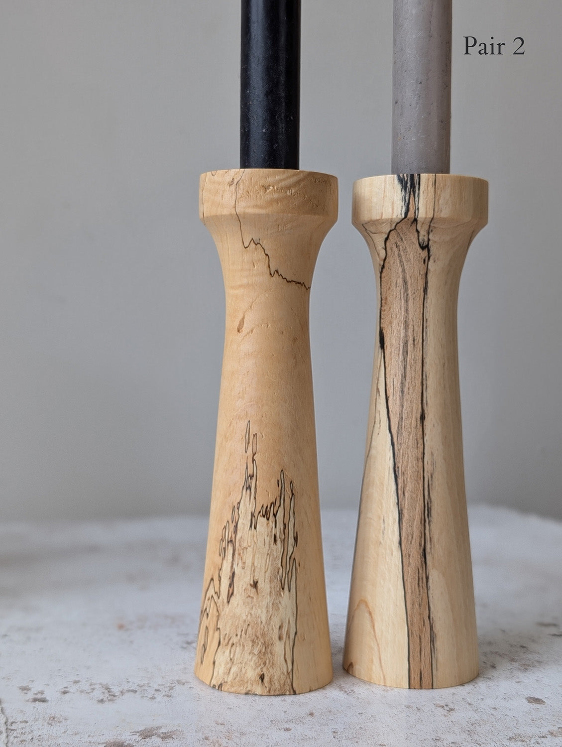 Pair of Tall Wooden Candle Holders in Spalted Beech