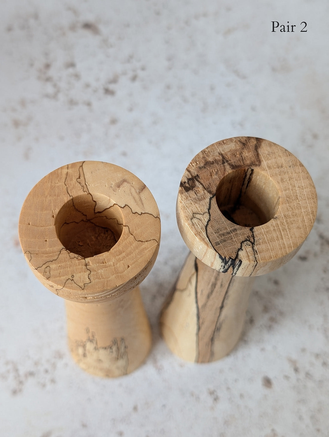 Pair of Tall Wooden Candle Holders in Spalted Beech