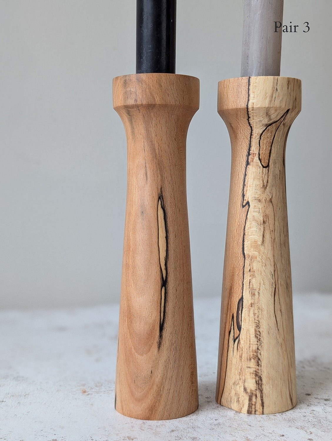 Pair of Tall Wooden Candle Holders in Spalted Beech