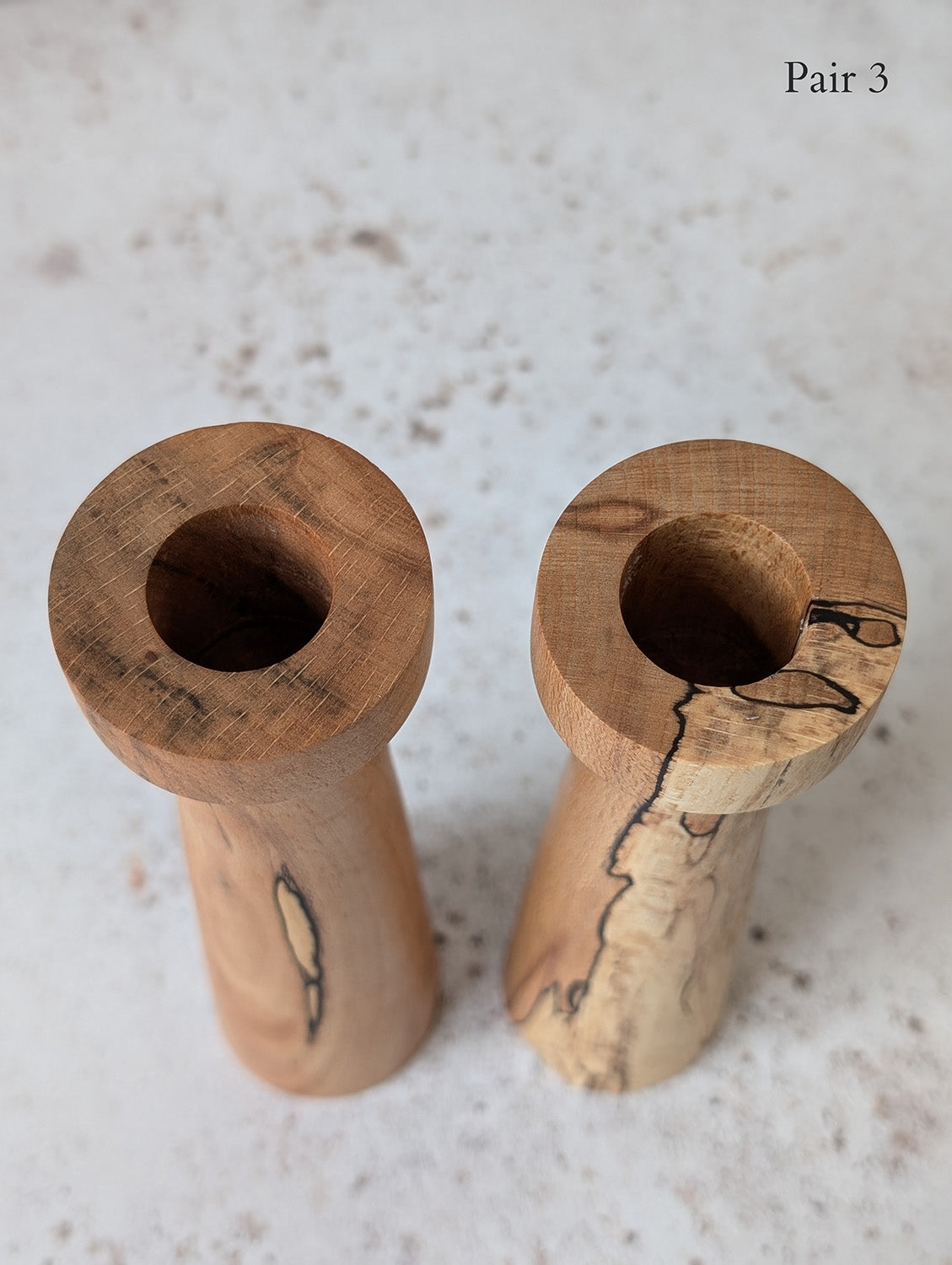 Pair of Tall Wooden Candle Holders in Spalted Beech