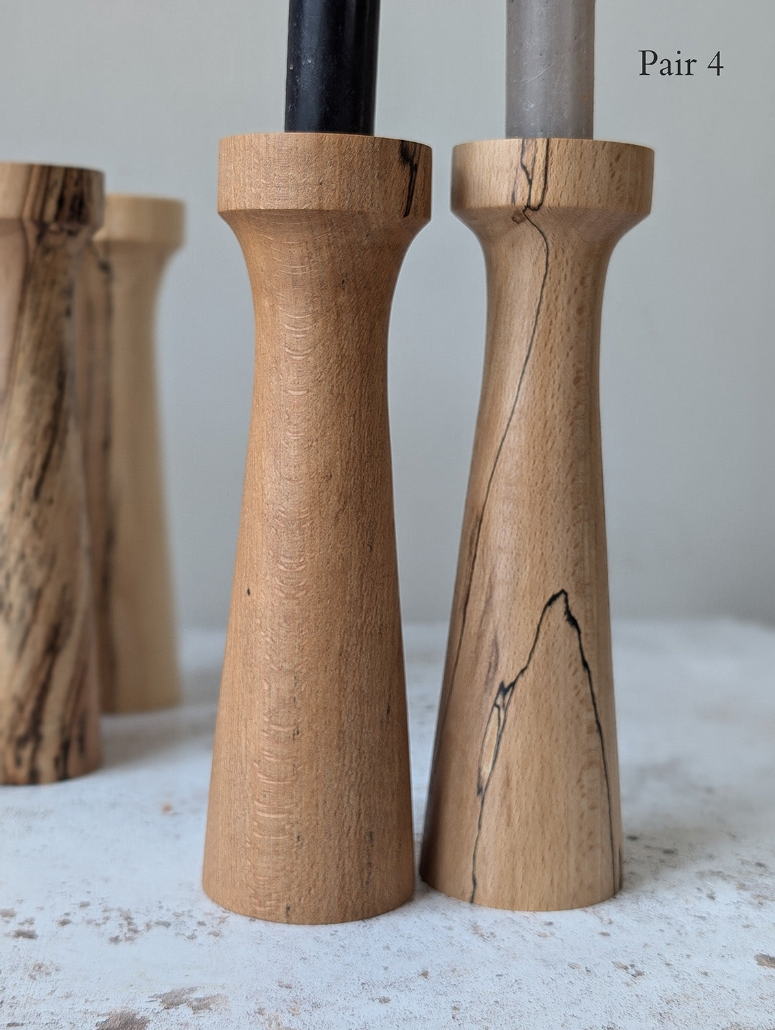 Pair of Tall Wooden Candle Holders in Spalted Beech