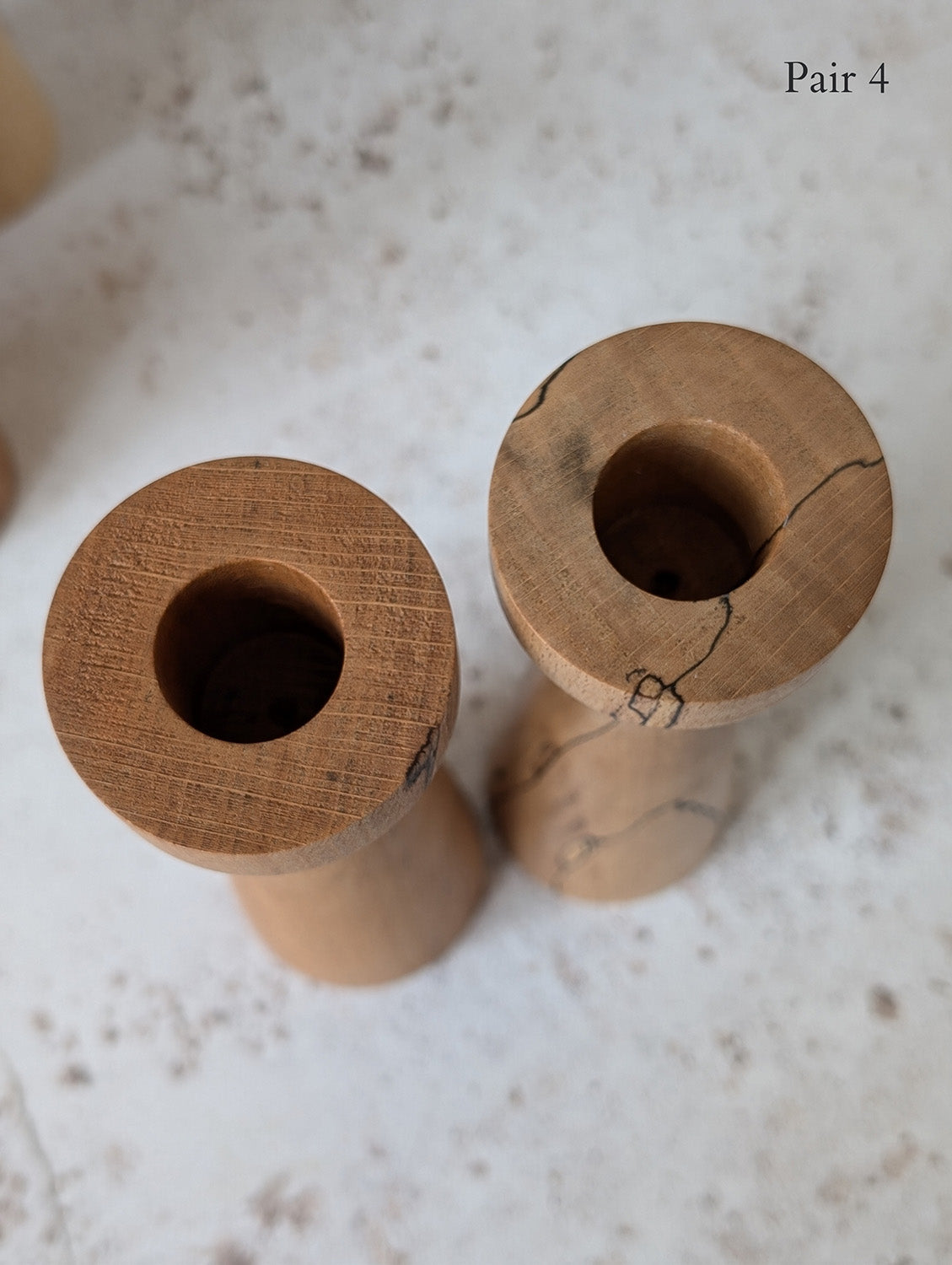 Pair of Tall Wooden Candle Holders in Spalted Beech