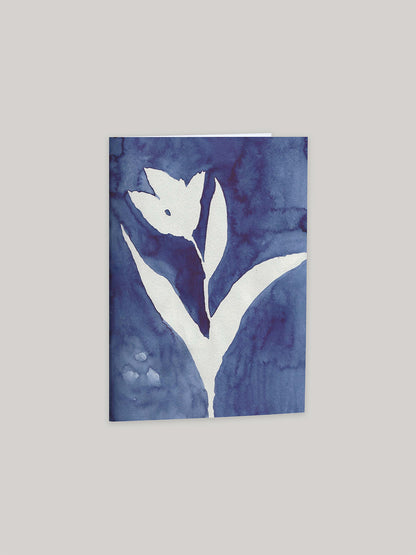 Blue Tulip botanical greeting card - front.