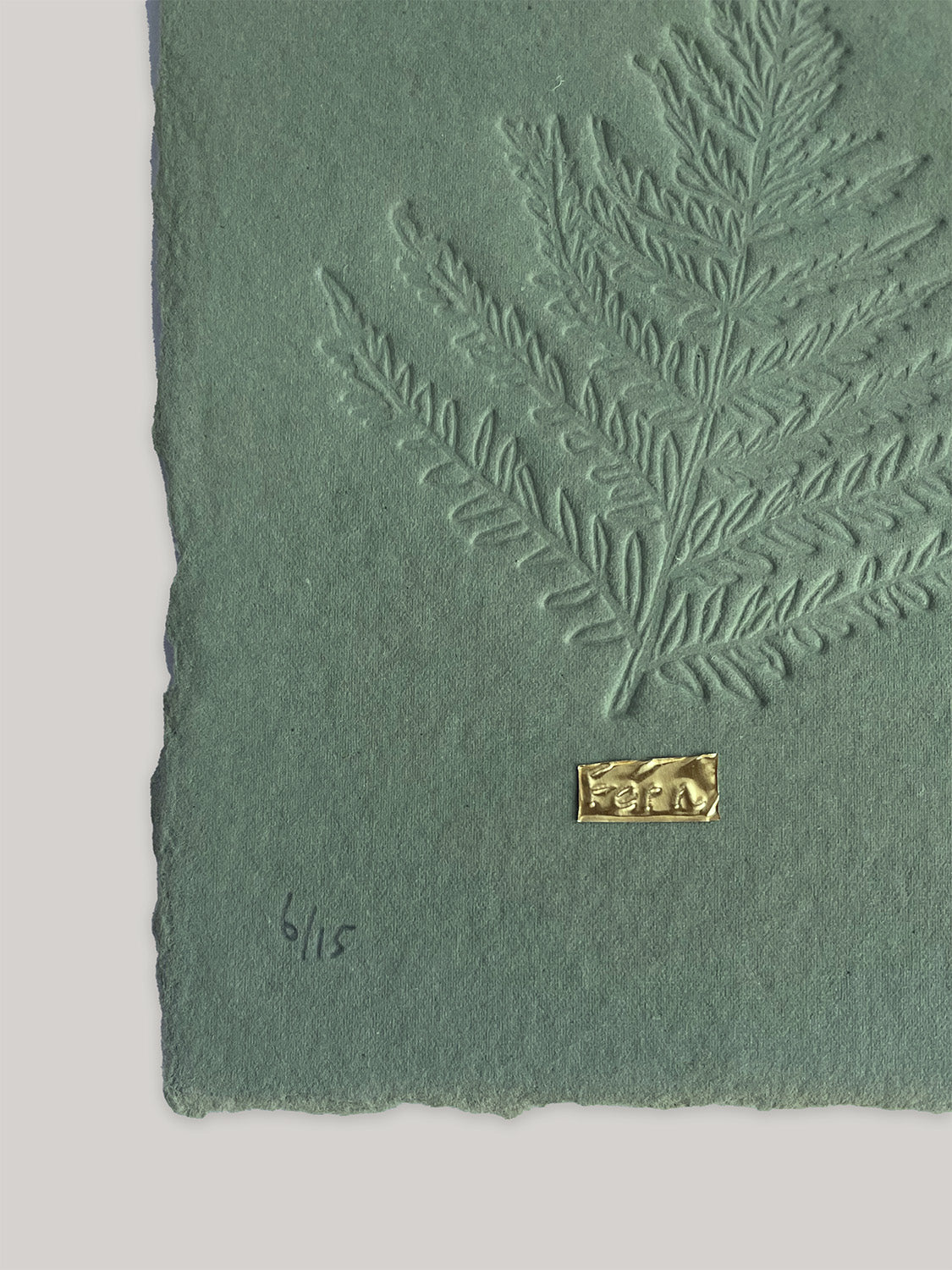 Fern hand-embossed artwork on handmade paper - detail 1.