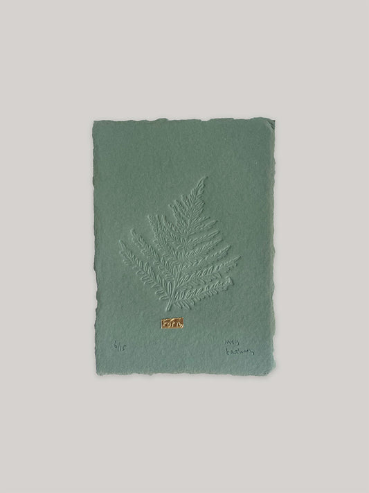 Fern hand-embossed artwork on handmade paper.