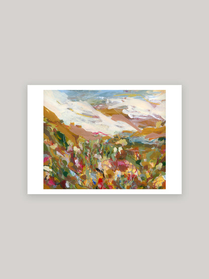 Abstract art print with vibrant colours on a neutral background.