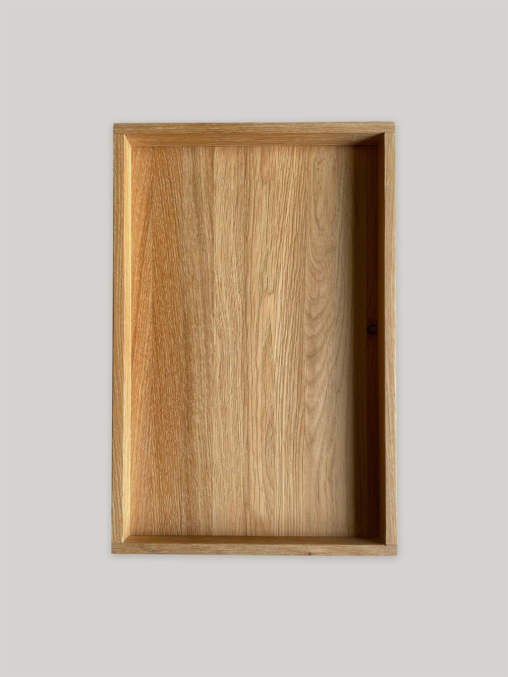 Handmade rectangular oak tray - top.