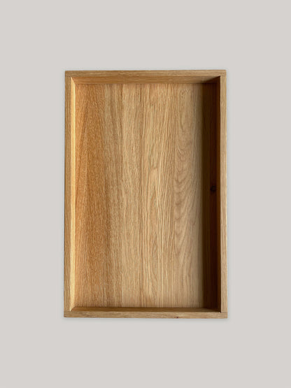 Handmade rectangular oak tray - top.