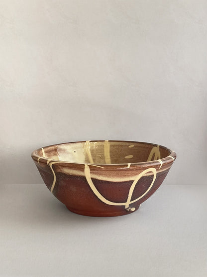 Handmade slipware breakfast bowl - front.