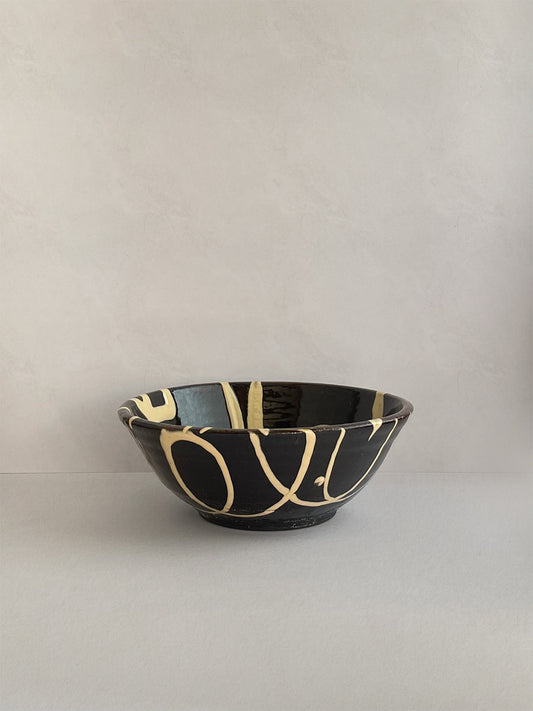 Handmade slipware small bowl - front.