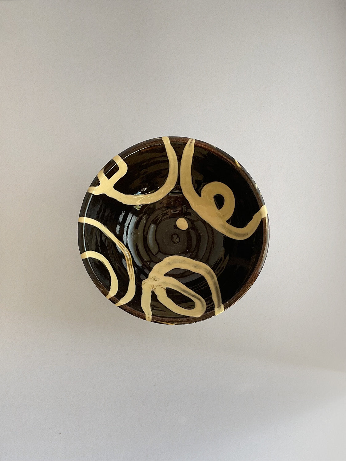 Handmade slipware small bowl - top.