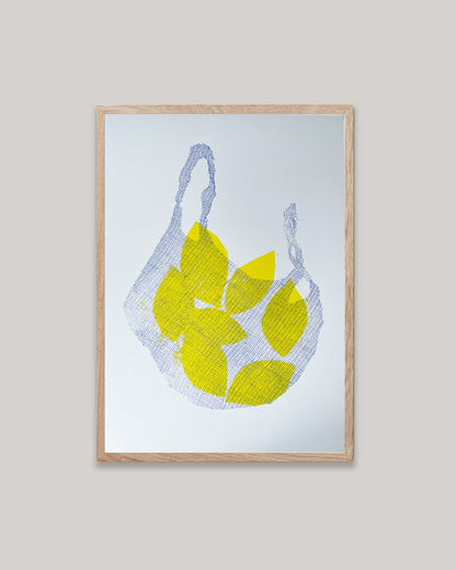 Lemons in Net Bag Risograph Print