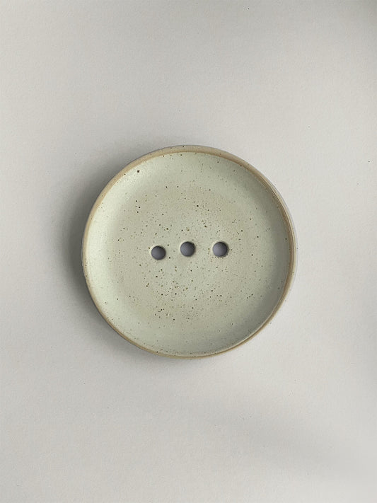 Oat Speckle ceramic soap dish - top.