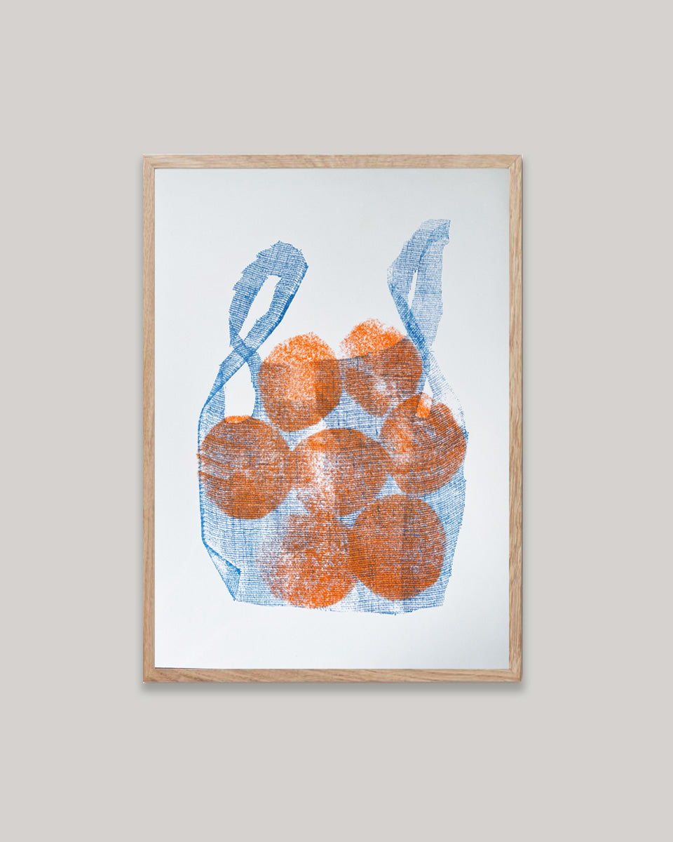 Oranges in Net Bag Risograph Print