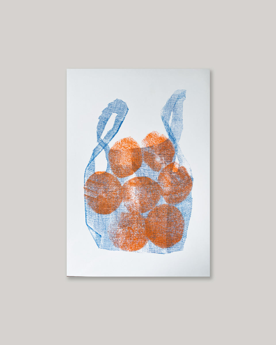 Oranges in Net Bag Risograph Print