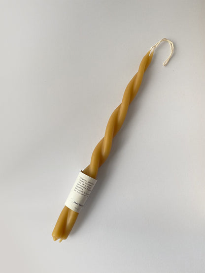 Organic beeswax hand-dipped twisted candle - top.