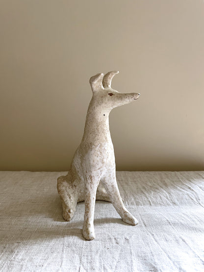 Seated Stoneware Hound | Rustic Sand