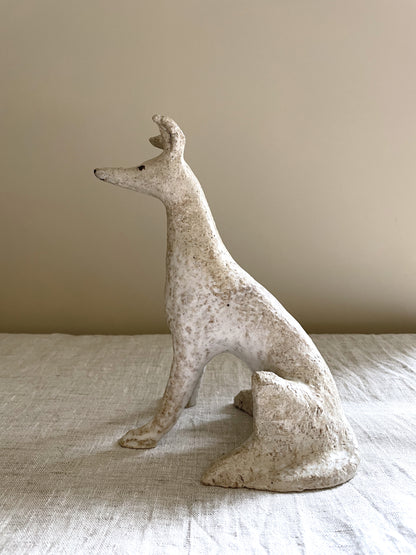 Seated Stoneware Hound | Rustic Sand