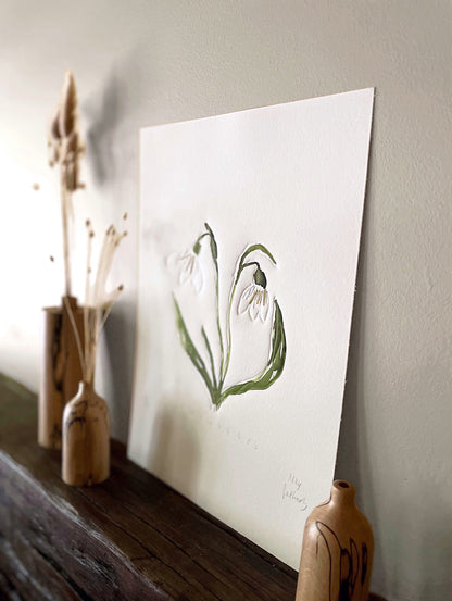 Limited Edition Snowdrops Embossing, Drawing and Collage