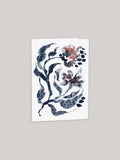 Greetings card with abstract floral design on a white background.