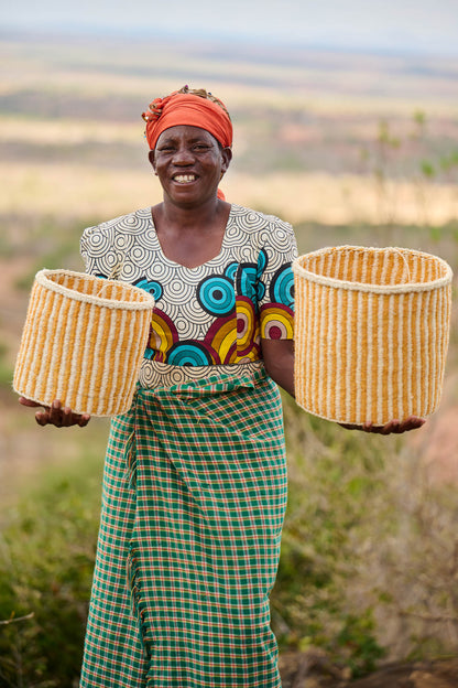 Striped Woven Storage Basket