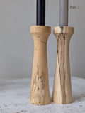 Pair of Tall Wooden Candle Holders in Spalted Beech