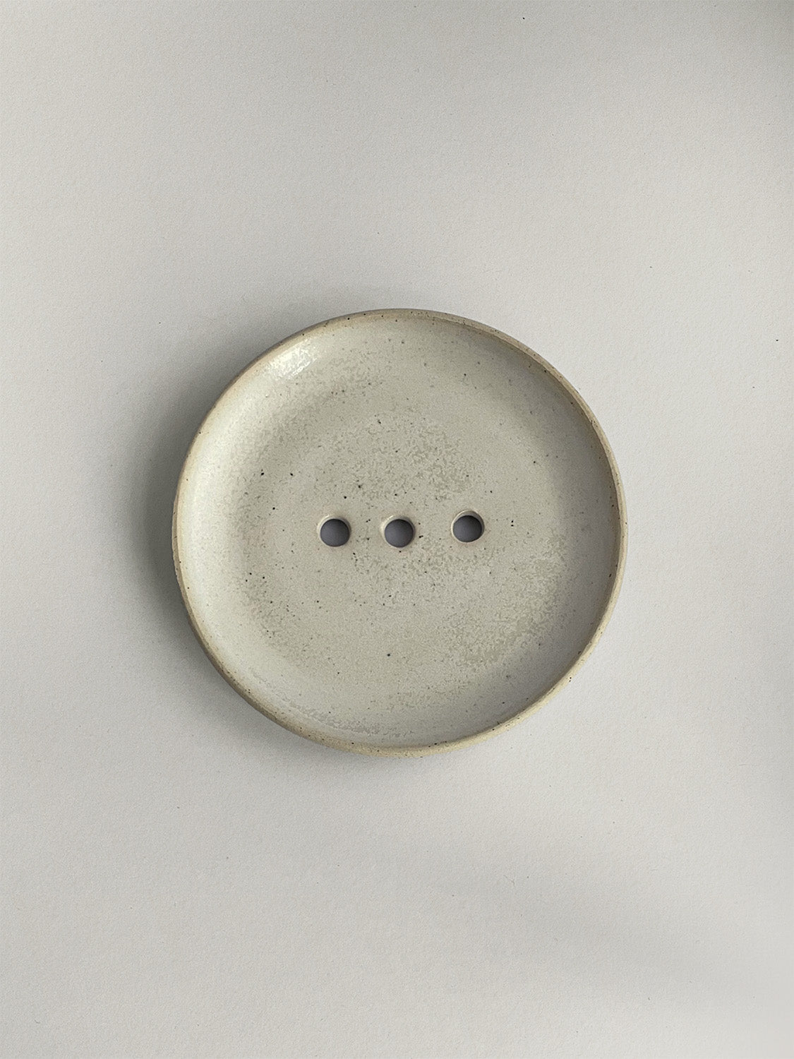 Warm White Speckle ceramic soap dish - top.