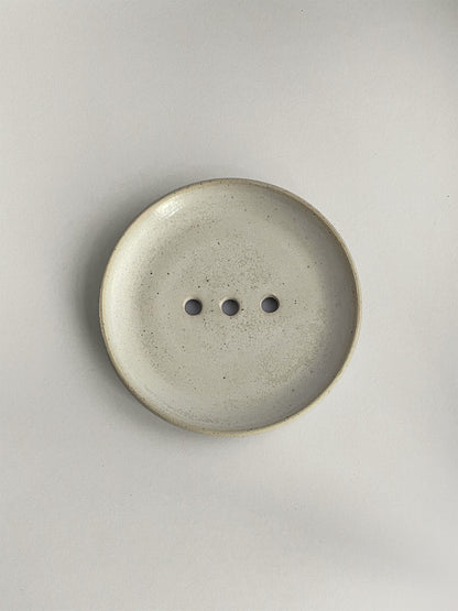 Warm White Speckle ceramic soap dish - top.